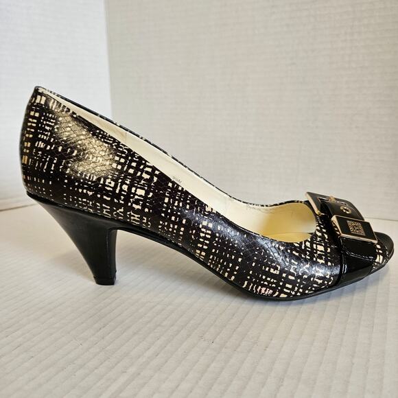 Black/White Plaid Anne Klein iflex‎ Akdane Peep Toe Pumps Size 9.5 M - Picture 1 of 16